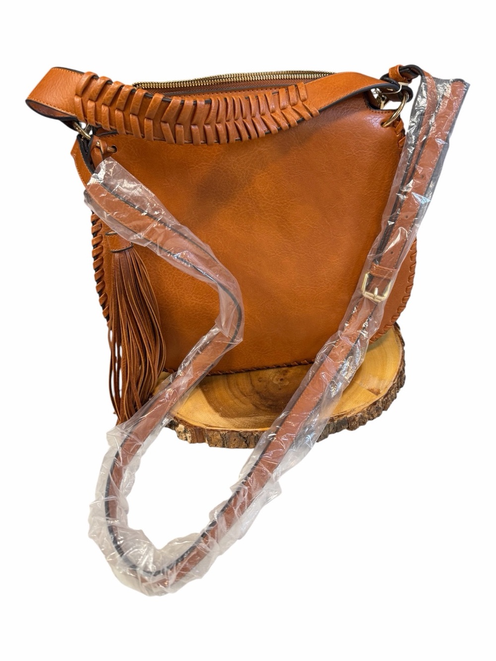 Le Miel Women’s Cognac Brown Vegan Leather Hobo Shoulder/Handbag with tassel